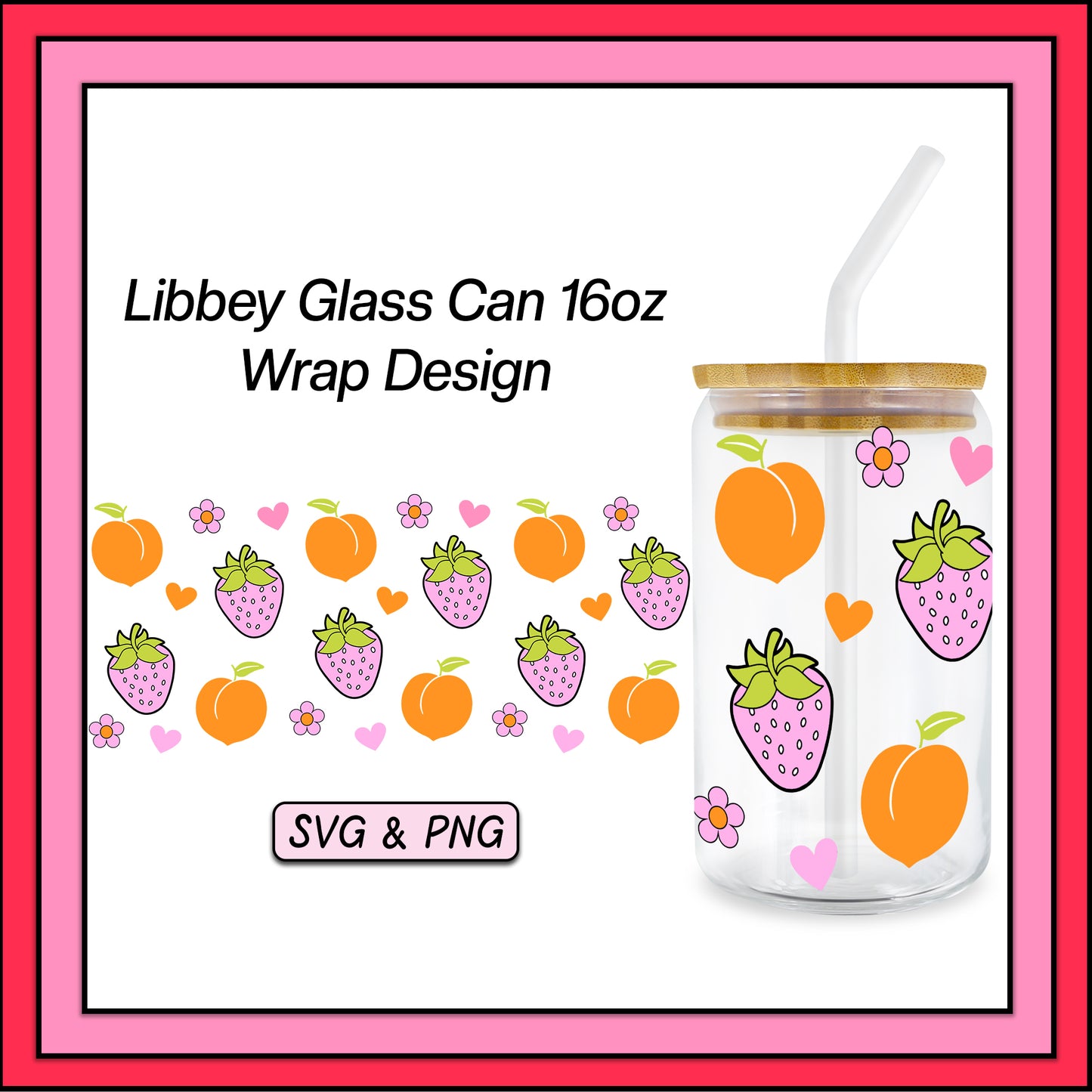 Berry & Peach 16oz Glass Cup Wrap - SVG & PNG