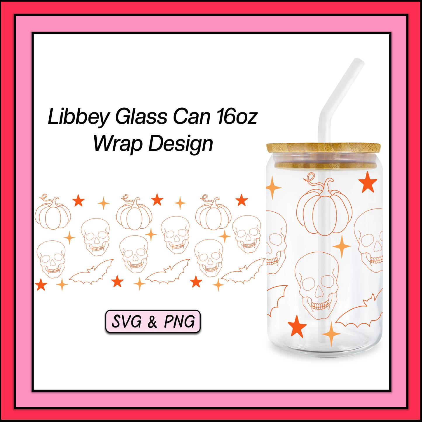 Fall Outline 16oz Glass Cup Wrap - SVG & PNG
