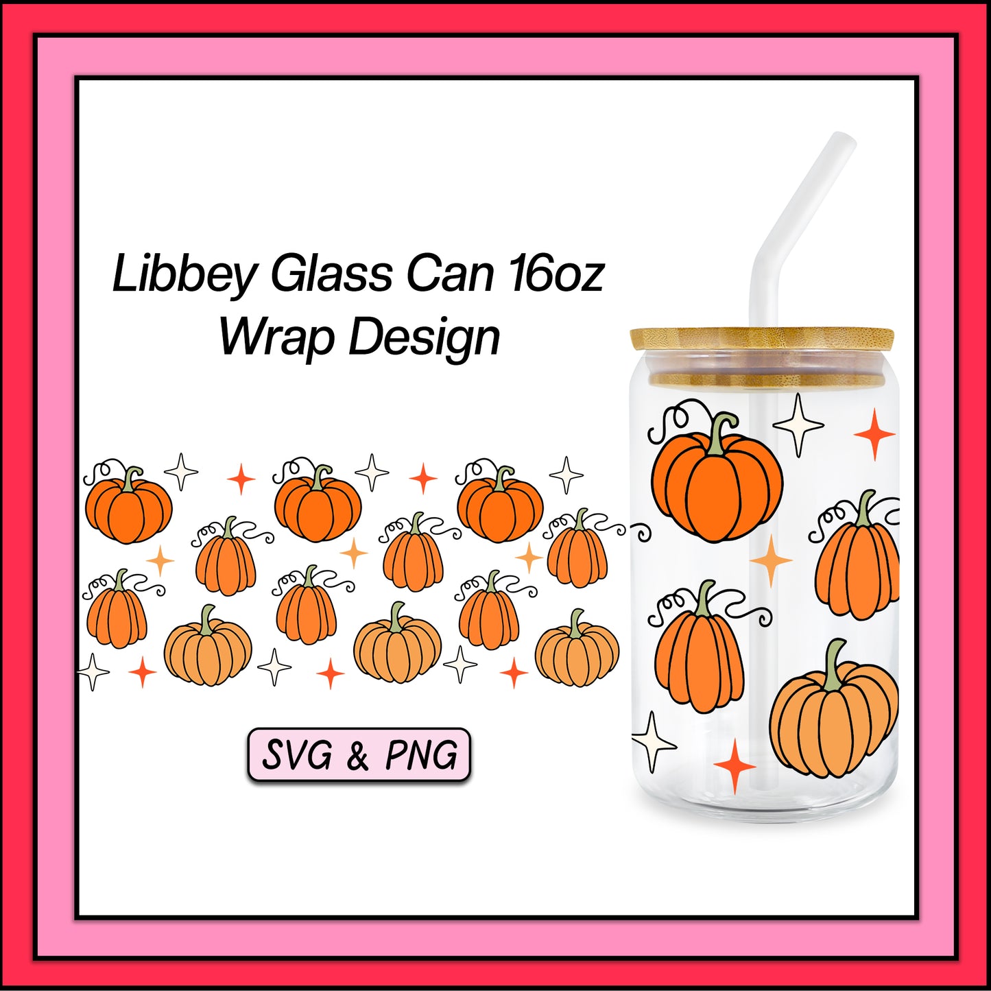 Pumpkins 16oz Glass Cup Wrap - SVG & PNG