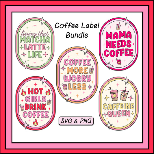 Coffee Label Bundle - 5 SVG & PNG