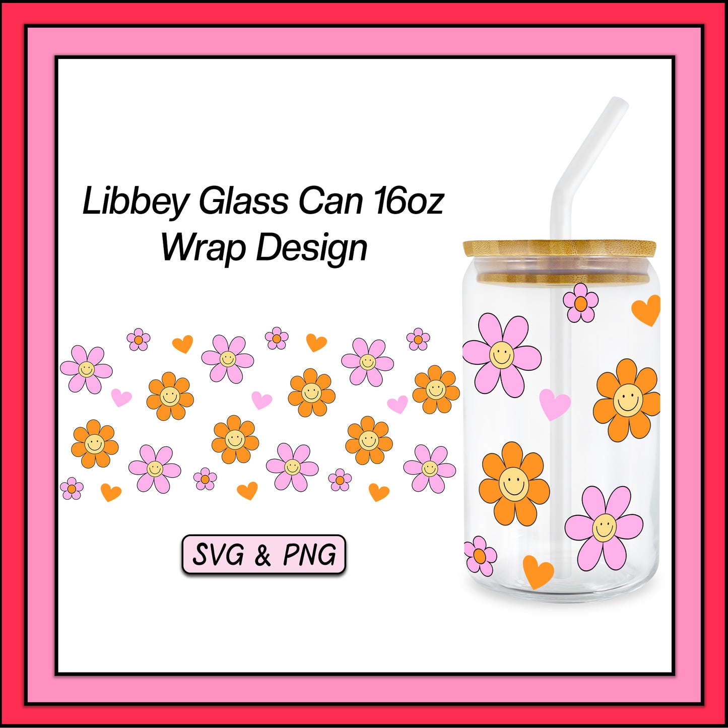 Pink & Peach Flowers 16oz Glass Cup Wrap - SVG & PNG