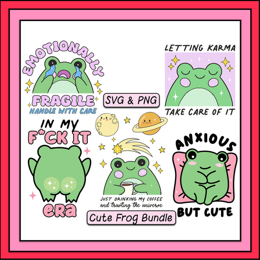 Cute Frog Bundle - 5 SVG & PNG