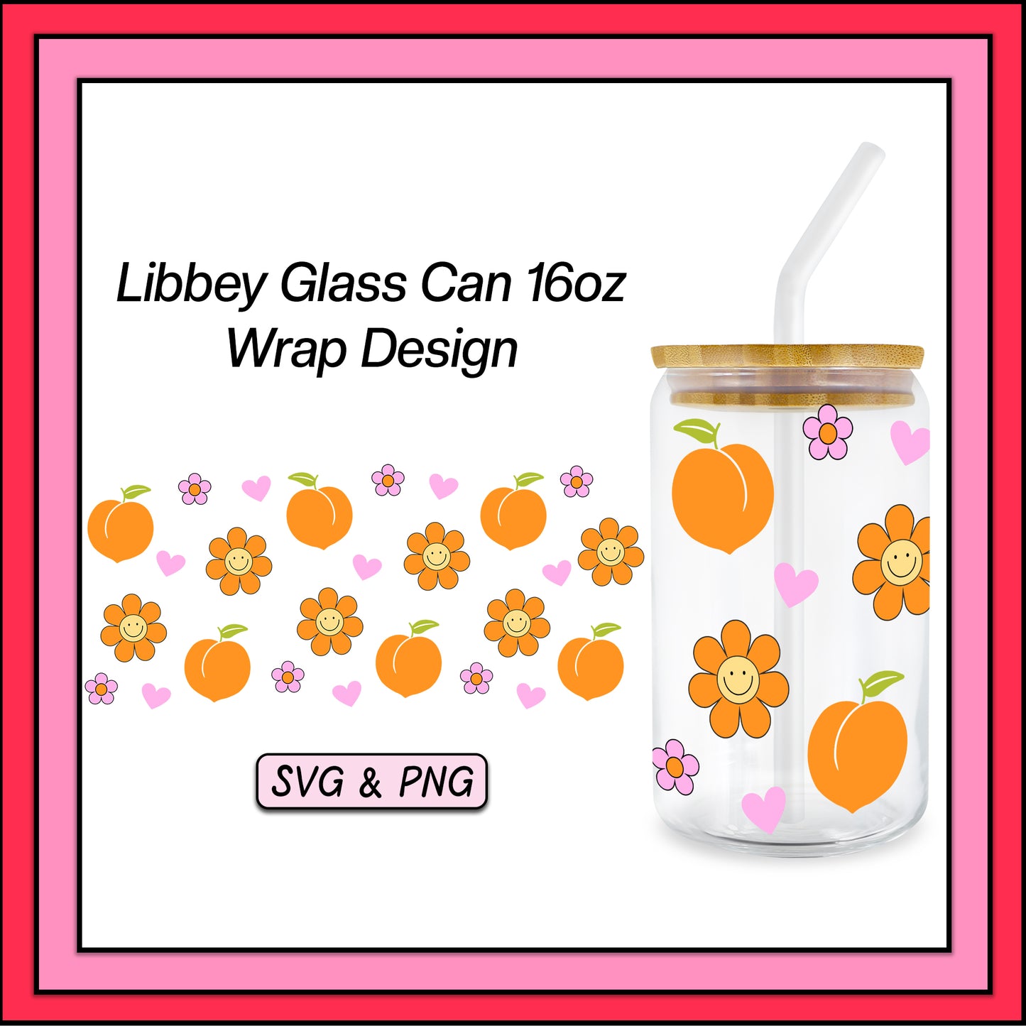 Peach 16oz Glass Cup Wrap - SVG & PNG