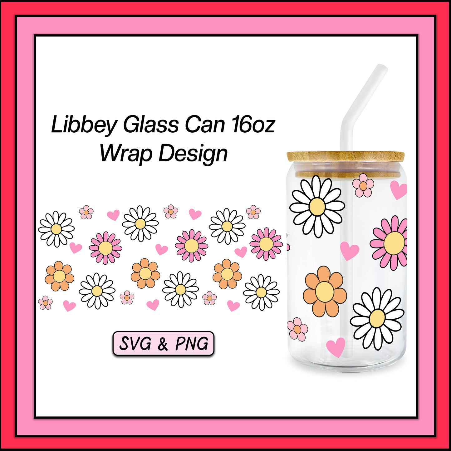 Pastel Flowers 16oz Glass Cup Wrap - SVG & PNG